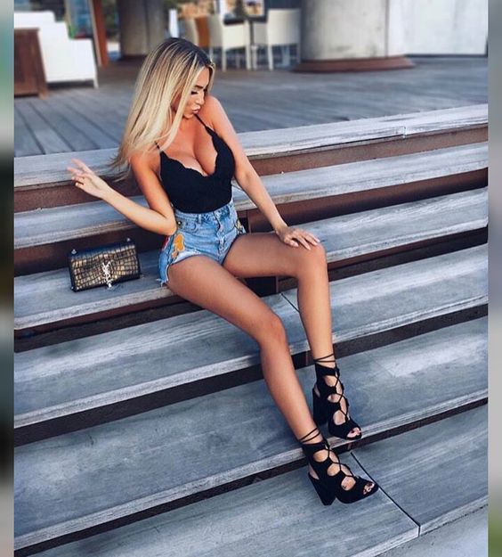 Denim Shorts with Black Missguided Gladiator Sandals